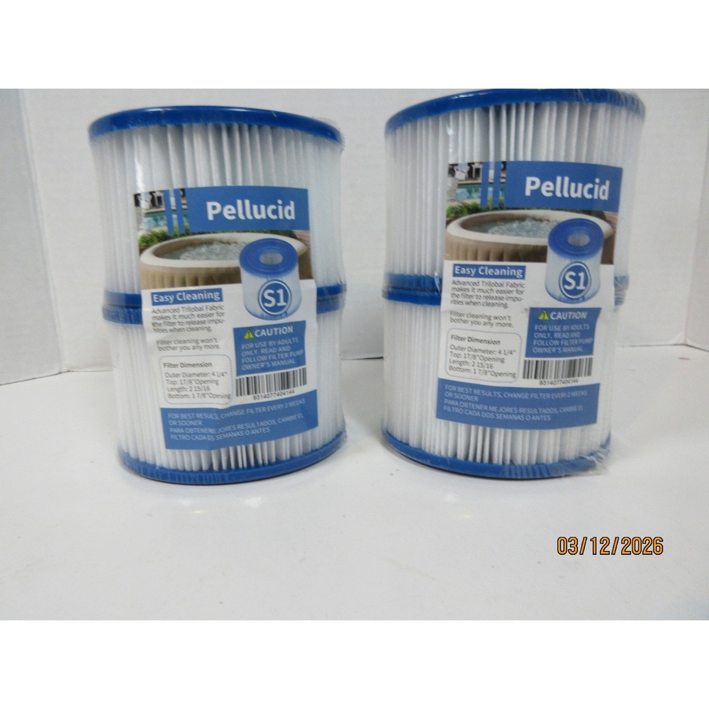 Pellucid S1 Pool Spa Filter Cartridge 4 Pack Replacement Type S1 Blue White